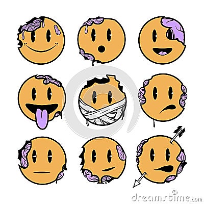 Set of Emoticons. Set of Emoji. Isolated vector illustration on white background Cartoon Illustration