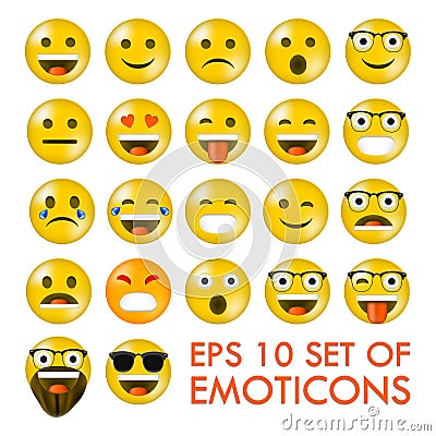 Set of Emoticons or Emoji. Cartoon Illustration