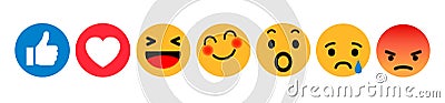 Set of Emoticons. Emoji social network reactions icon. Yellow smilies, set smiley emotion, by smilies, cartoon emoticons Vector Illustration