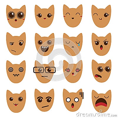 A set of emoticons emoticons. Emoji cat Vector Illustration