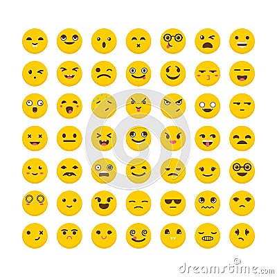 Set of emoticons. Funny cartoon faces. Cute emoji icons. Vector Illustration