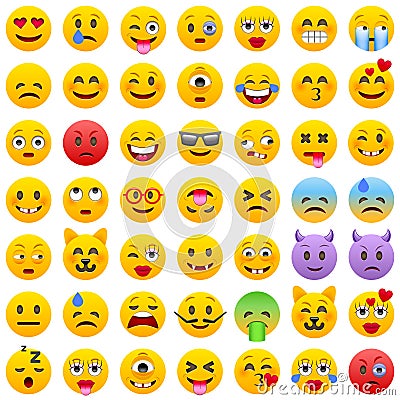 Set of Emoticons. Set of Emoji. Smile icons. Isolated vector illustration on white background Vector Illustration