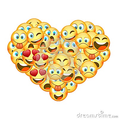 A set of emoticons shaped as heart. Vector illustration Stock Photo