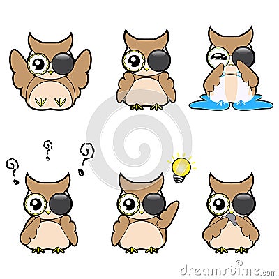 Set of emotion feeling cute owls vector cartoon designs Vector Illustration