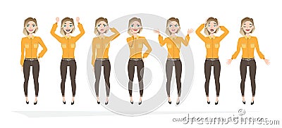 Set of emotions for business woman. Vector Illustration