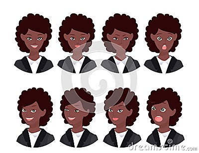 A set of emotions. Expression of a woman`s face. Vector Illustration