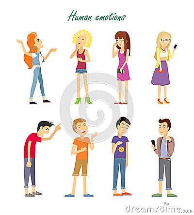 Set of Emotions. Quarrel Indifference Love Parting Vector Illustration