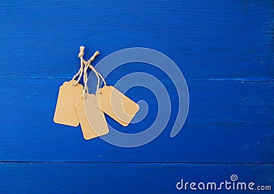 Set of empty brown empty tags for clothes and other purposes Stock Photo