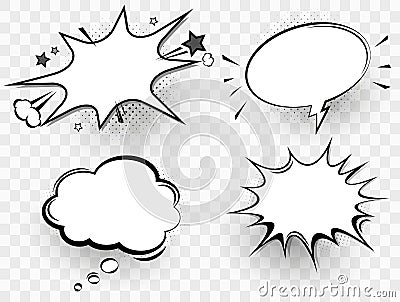 Set of empty comic speech bubbles with shadows Cartoon Illustration