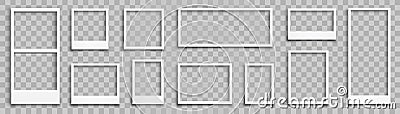 Set empty different white photo frame with shadows, photo frame collaction - vector Vector Illustration