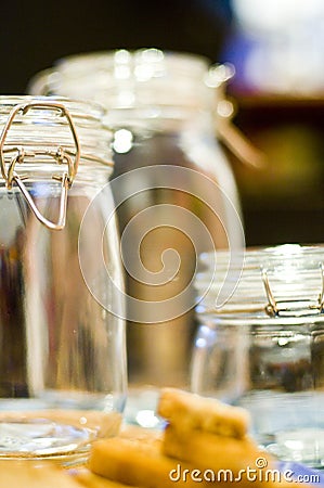 Set of Empty Glass Jars Stock Photo