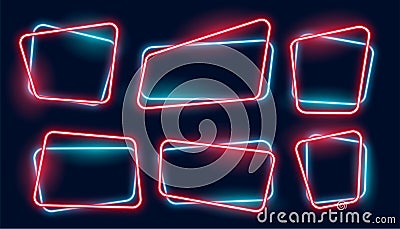 Set of empty glowing neon frames banner Vector Illustration