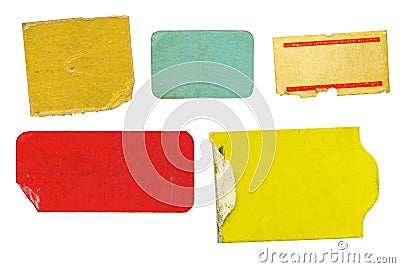 Set of empty grungy adhesive price stickers, price tags, with free copy space, isolated Stock Photo