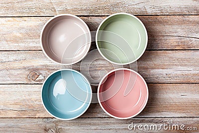 Empty pastel colored bowls Stock Photo