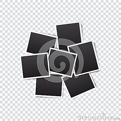 set of empty photo frame with white border and black rectangle element on transparent background. Polaroid photo frame. Vector Illustration
