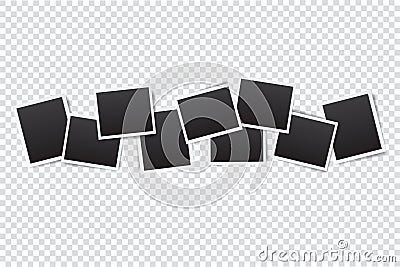 set of empty photo frame with white border and black rectangle element on transparent background. Polaroid photo frame Vector Illustration