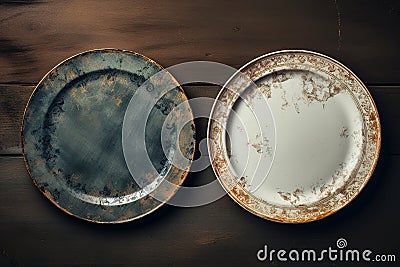 Set of empty plates flat lay Stock Photo