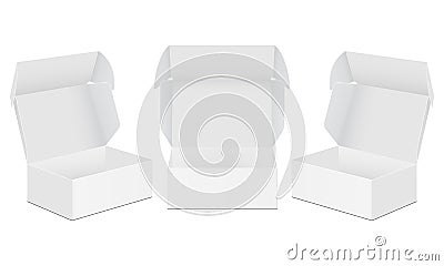 Set of empty square boxes with open lid mockup Cartoon Illustration