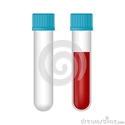 Set of empty tube and blood sample tube test isolated on white background. Vector Illustration