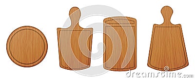 Set of empty wooden cutting boards and chopping boards isolated on white background. Kitchen Tools Vector Illustration