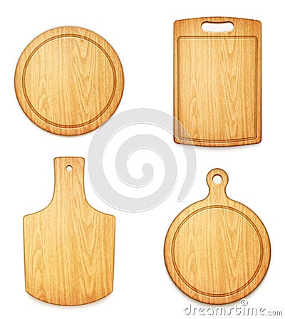 Set of empty wooden cutting boards on white background Vector Illustration