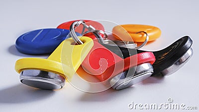 A set of encoded keys. Magnetic keys on a white background. White background. Stock Photo