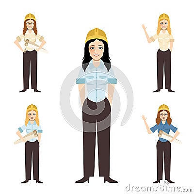 Set of engineer women Vector Illustration