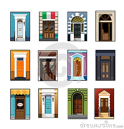 Set of entrance doors in a flat style Vector Illustration