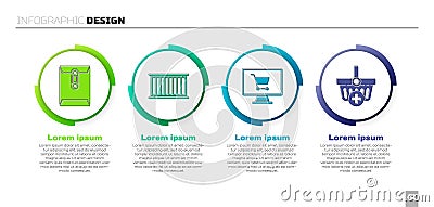 Set Envelope, Container, Shopping cart on computer and Add to Shopping basket. Business infographic template. Vector Vector Illustration