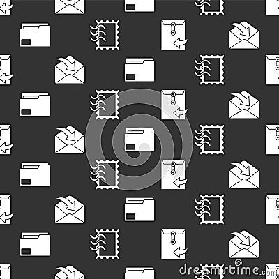 Set Envelope, Envelope, Document folder and Postal stamp on seamless pattern. Vector Vector Illustration