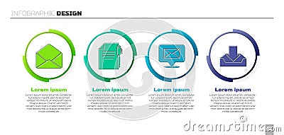 Set Envelope, Document and pen, Speech bubble with envelope and Download inbox. Business infographic template. Vector Vector Illustration