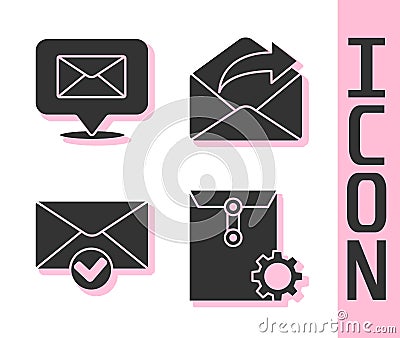 Set Envelope setting, Speech bubble with envelope, Envelope and check mark and Outgoing mail icon. Vector Vector Illustration