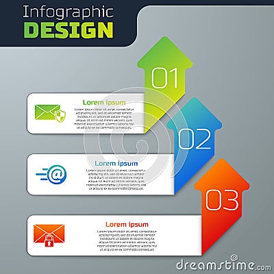 Set Envelope with shield, Mail and e-mail and Mail message lock password. Business infographic template. Vector Vector Illustration