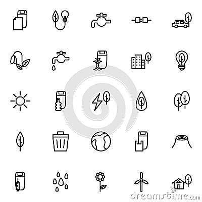 Set of environmental line icons on white background, for any occasion Vector Illustration