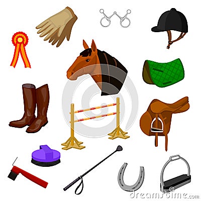 Set of equestrian and grooming icons Vector Illustration