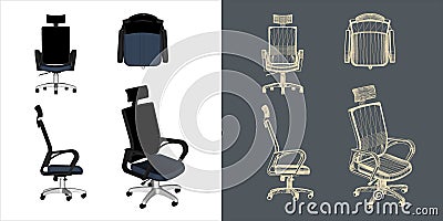 Set of ergonomic chair wireframe vector concept blueprint Stock Photo