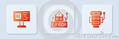 Set Error in robot, Software and Robot low battery charge. White square button. Vector Vector Illustration