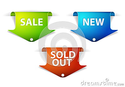 Set of eshop tags for new, sale and sold out items Stock Photo