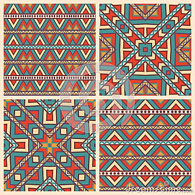 Set of 4 ethnic geometric patterns Vector Illustration