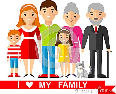 Set of european family, wedding, pregnant, old Vector Illustration