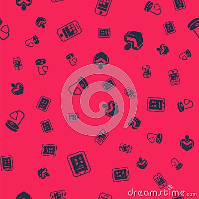 Set Exam sheet with check mark, Smartphone, Table lamp and Man reading book on seamless pattern. Vector Vector Illustration
