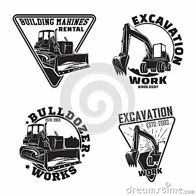 Set of Excavation work emblems design Stock Photo