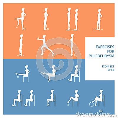 A set of exercises for patients phlebeurysm. Vector Illustration