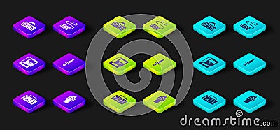 Set Exit sign, Gives lecture, History book, Dagger, Museum audio guide and Hanging with Open icon. Vector Stock Photo