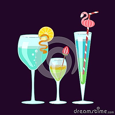 Exotic alcoholic cocktails Vector Illustration