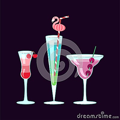 Set of exotic alcoholic cocktails Vector Illustration