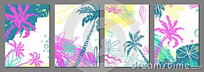 Set of exotic tropical landscapes with palms. Vector seascape. Abstract backgrounds. Summer banners, templates, wallpaper, cards Vector Illustration