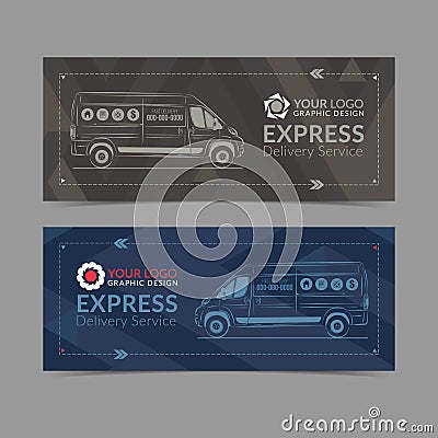 Set of Express delivery service banner, poster, flyer. Delivery van business layout templates. Vector Illustration