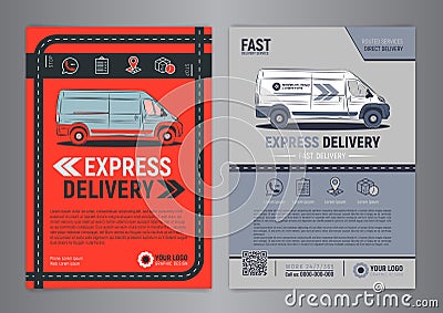 Set of Express delivery service brochure flyer design layout template. Vector Illustration