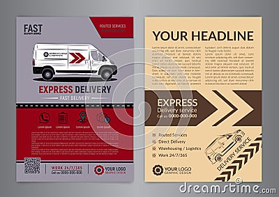 Set of Express delivery service brochure flyer design layout template. Vector Illustration